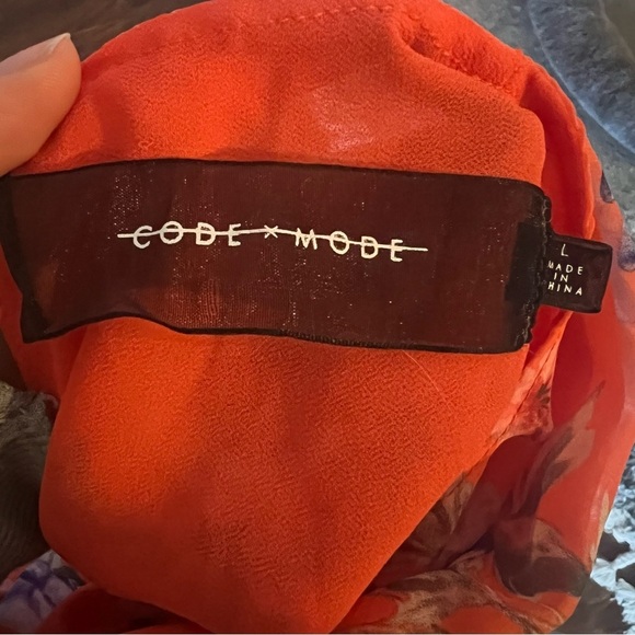 Code x Mode Orange and Blue Floral Print Short Sleeve Belted Mini Dress - Picture 8 of 9